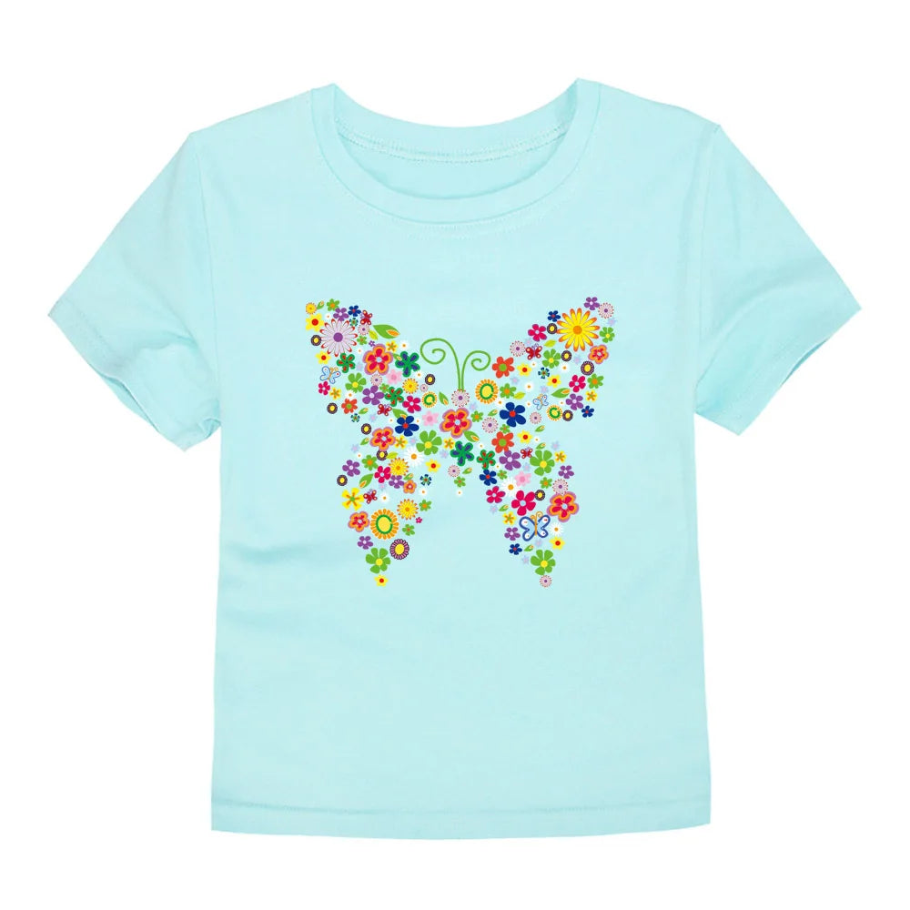 Camiseta de Algodón con Estampado Floral para Niña