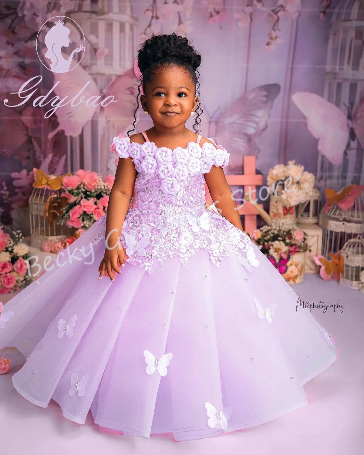 Vestido Largo de Ceremonia Infantil en Tul con Perlas y Encaje