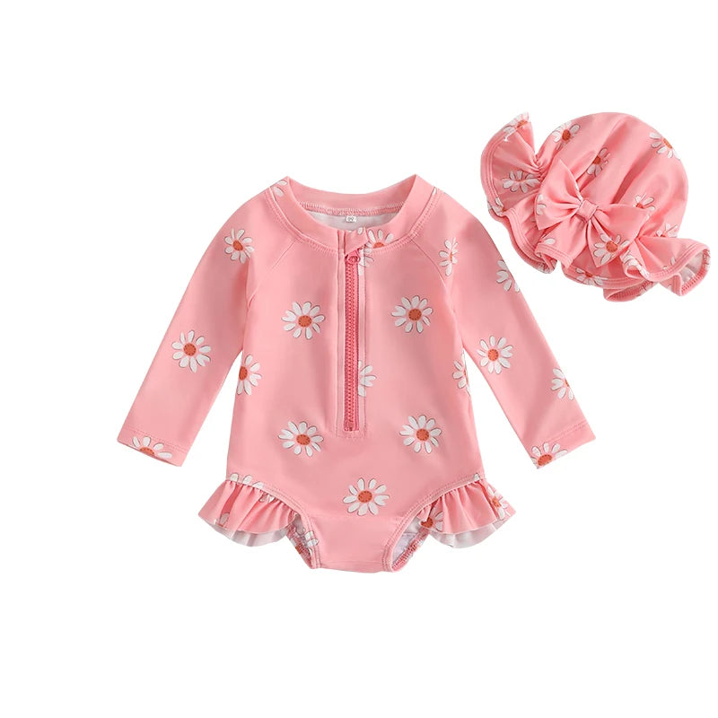 Traje de Baño de Manga Larga con Gorro para Bebé Niña