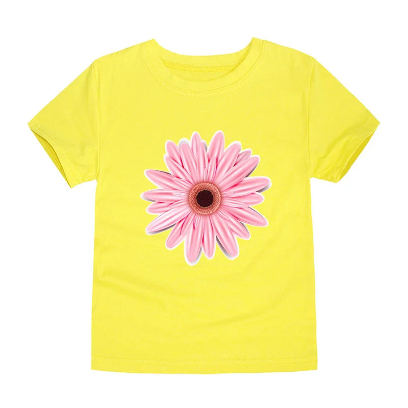 Camiseta de Algodón con Estampado Floral para Niña