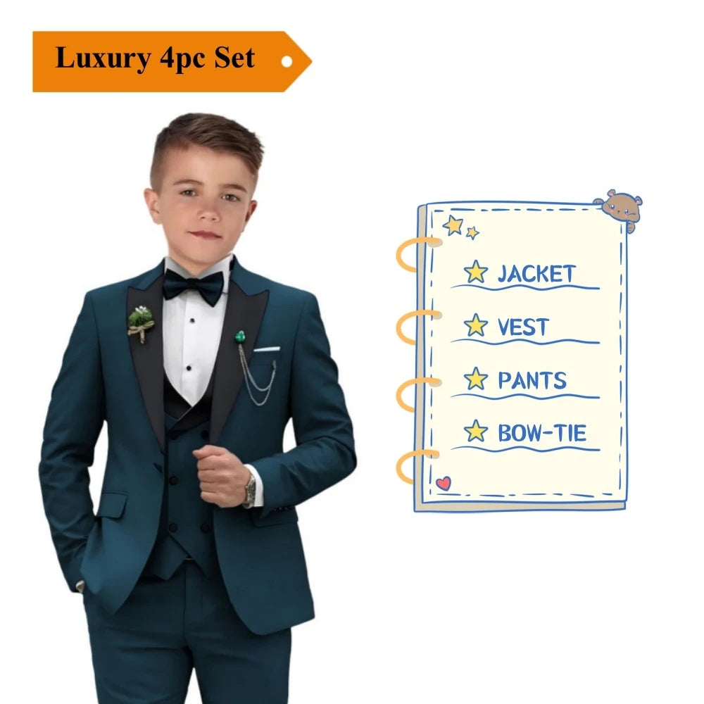 Traje Formal Infantil de Tres Piezas con Cuello de Terciopelo para Niño