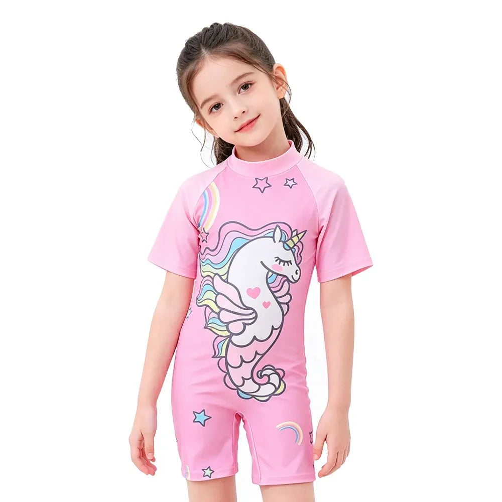 Kids' Swimsuit with Shark and Penguin Print