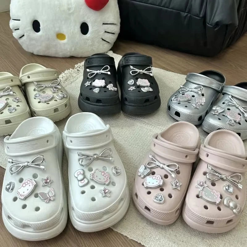 Hello Kitty Silvery Shoe Charms Set Cute Cartoon Plastics Decorations for Clogs & Sandals Perfect Gift for Boy Girl