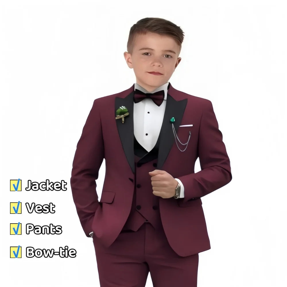 Traje Formal Infantil de Tres Piezas con Cuello de Terciopelo para Niño