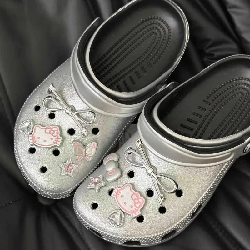 Hello Kitty Silvery Shoe Charms Set Cute Cartoon Plastics Decorations for Clogs & Sandals Perfect Gift for Boy Girl