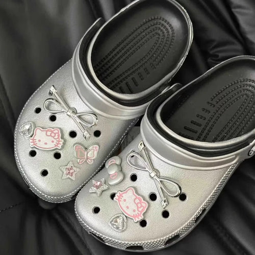 Hello Kitty Silvery Shoe Charms Set Cute Cartoon Plastics Decorations for Clogs & Sandals Perfect Gift for Boy Girl