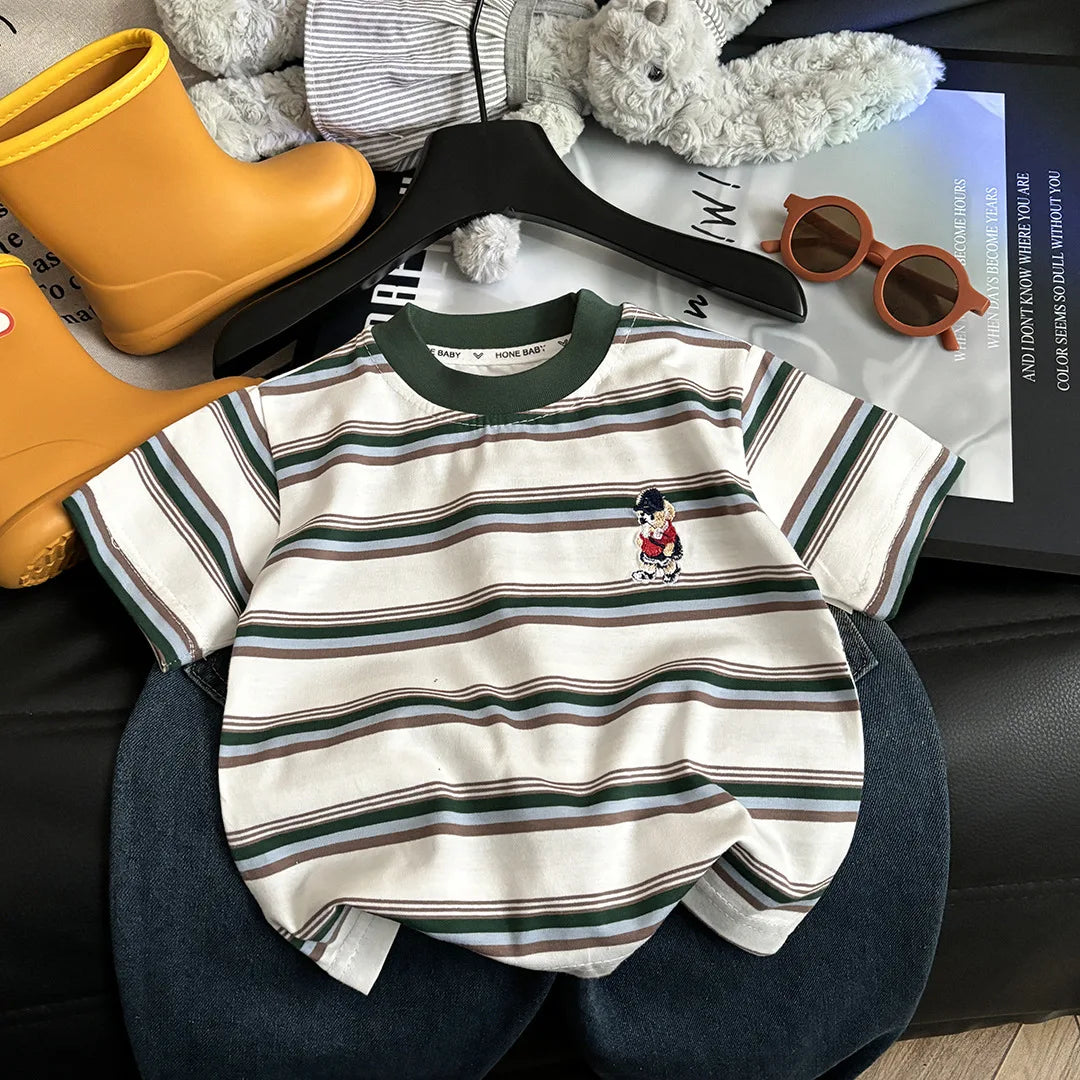 Camiseta Infantil de Manga Corta a Rayas