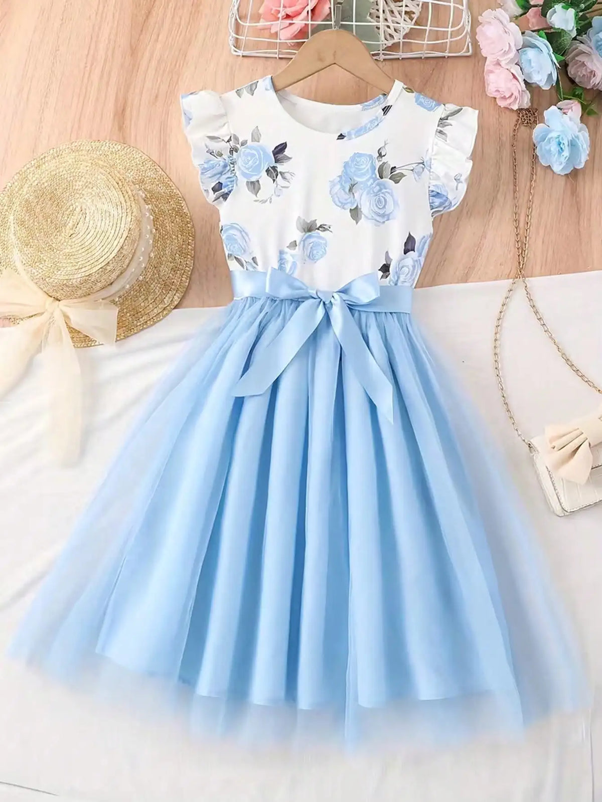 Girl's Short-Sleeved Floral Dress
