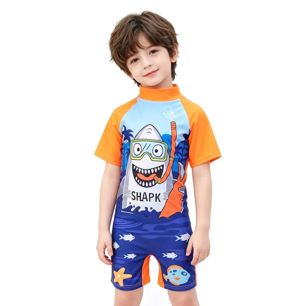 Kids' Swimsuit with Shark and Penguin Print