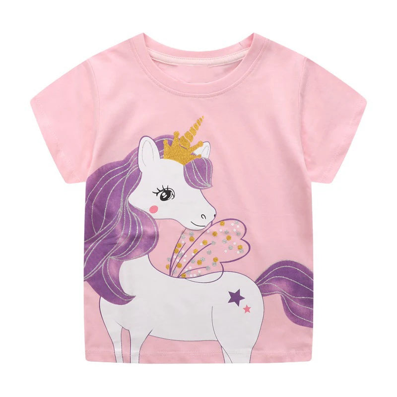 Camiseta Infantil de Algodón con Estampado de Unicornio
