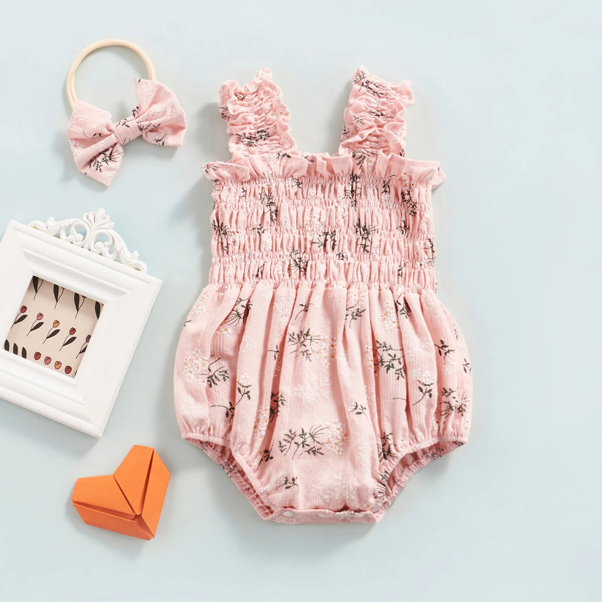 Conjunto de Verano para Bebé Niña con Body Floral y Diadema