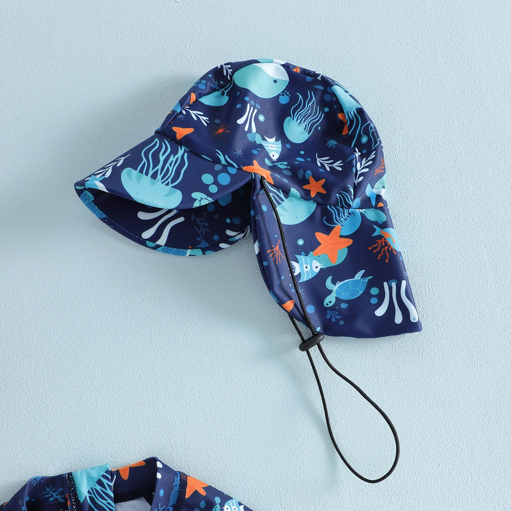 Maillot de bain à manches longues avec bonnet pour bébé garçon