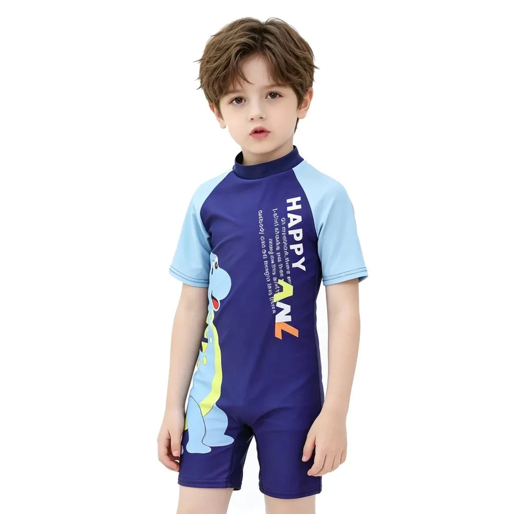 Traje de Baño Infantil con Estampado de Tiburón y Pingüino