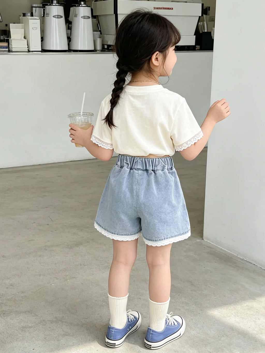 Jupe enfant en coton avec dentelle
