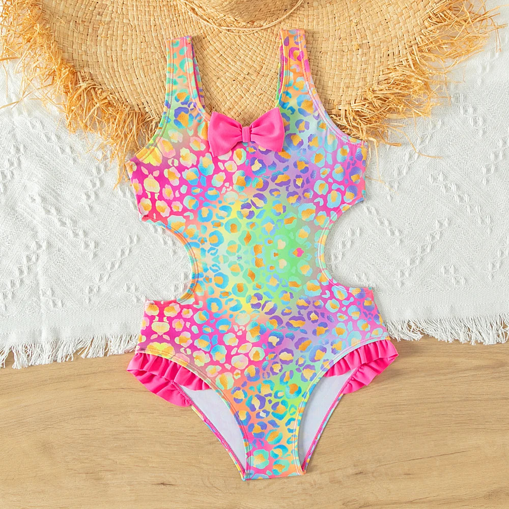 Traje de Baño Enterizo para Niña con Lazo y Volantes