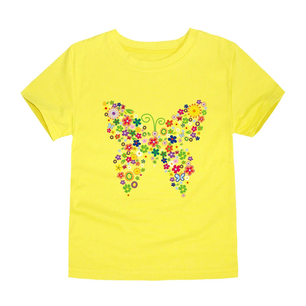 Camiseta de Algodón con Estampado Floral para Niña