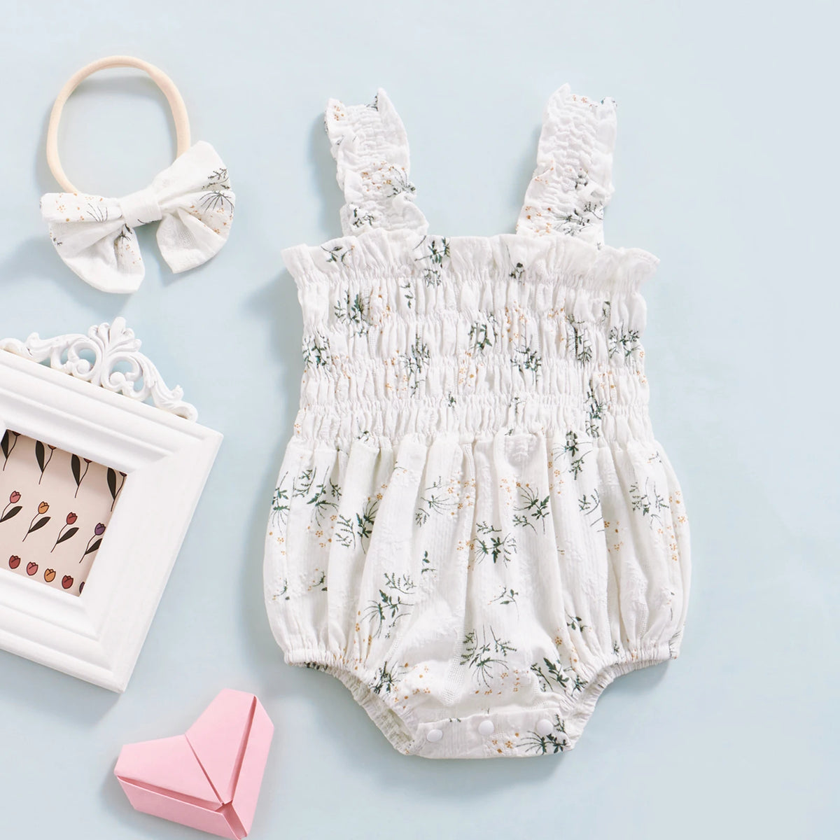 Conjunto de Verano para Bebé Niña con Body Floral y Diadema