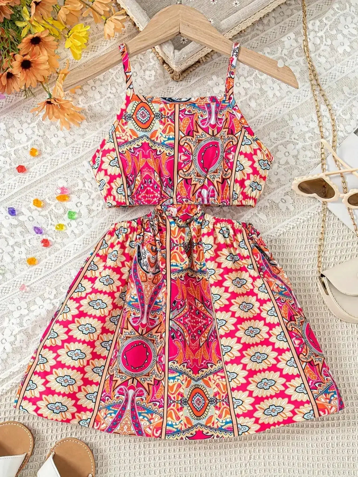 Girls' Summer Dress with Heart Print