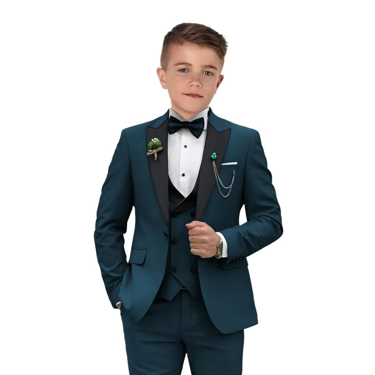 Traje Formal Infantil de Tres Piezas con Cuello de Terciopelo para Niño