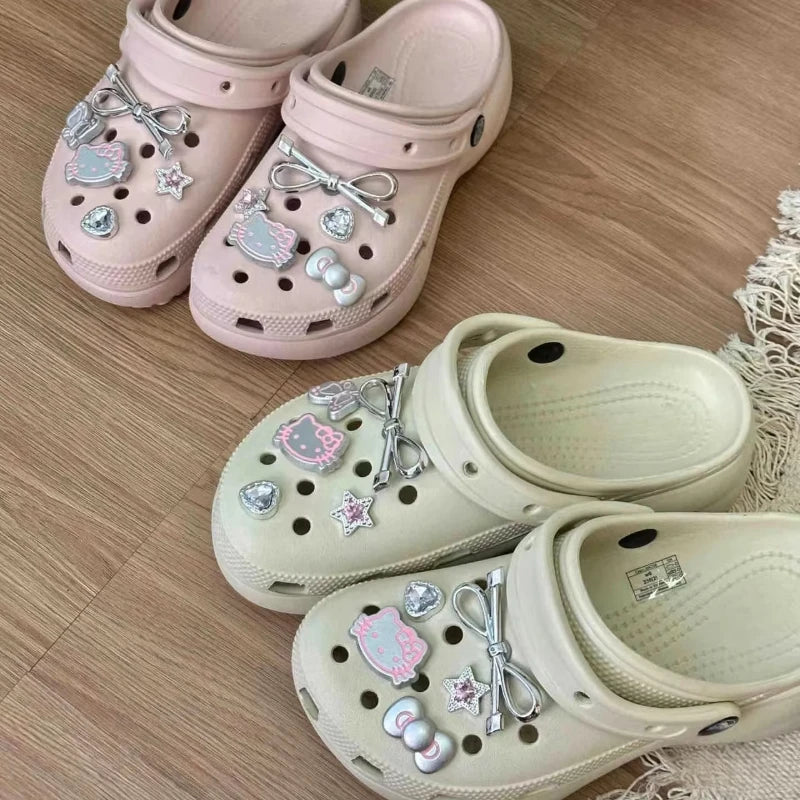 Hello Kitty Silvery Shoe Charms Set Cute Cartoon Plastics Decorations for Clogs & Sandals Perfect Gift for Boy Girl