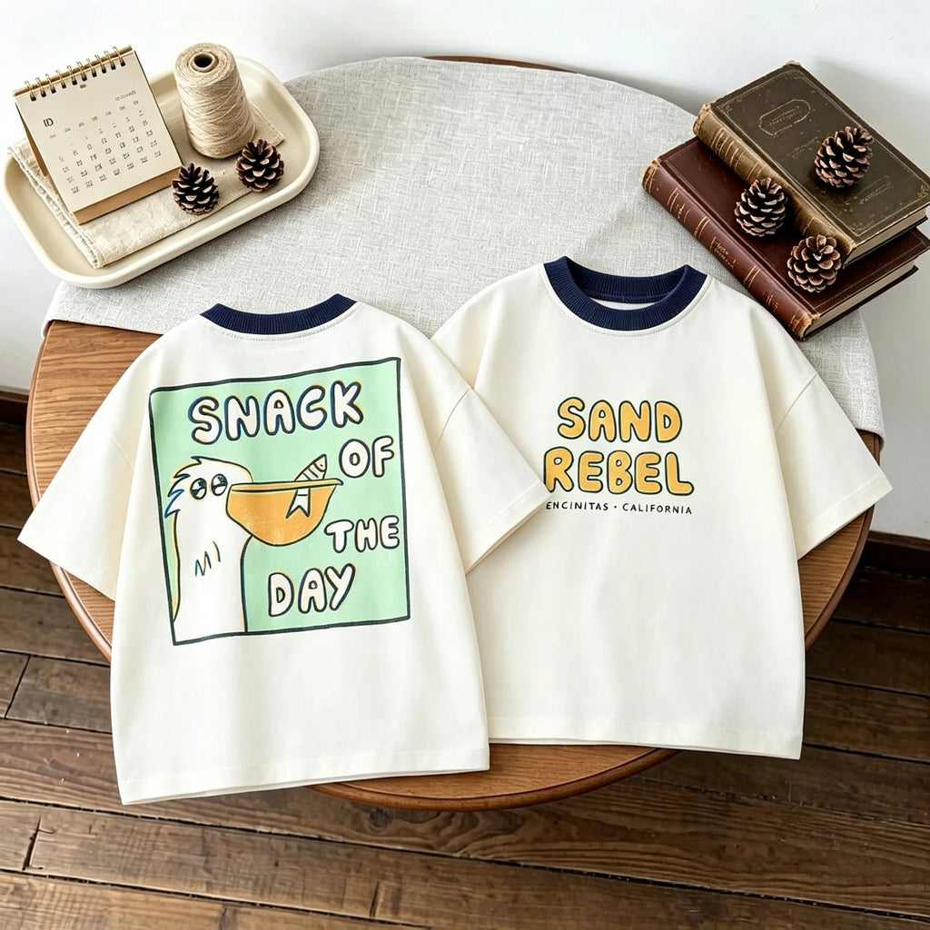 Camiseta de Manga Corta Infantil con Estampado Doble Cara