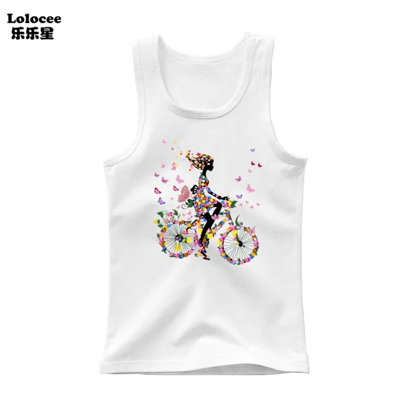 Camiseta de Algodón sin Mangas con Estampado de Búho para Niña