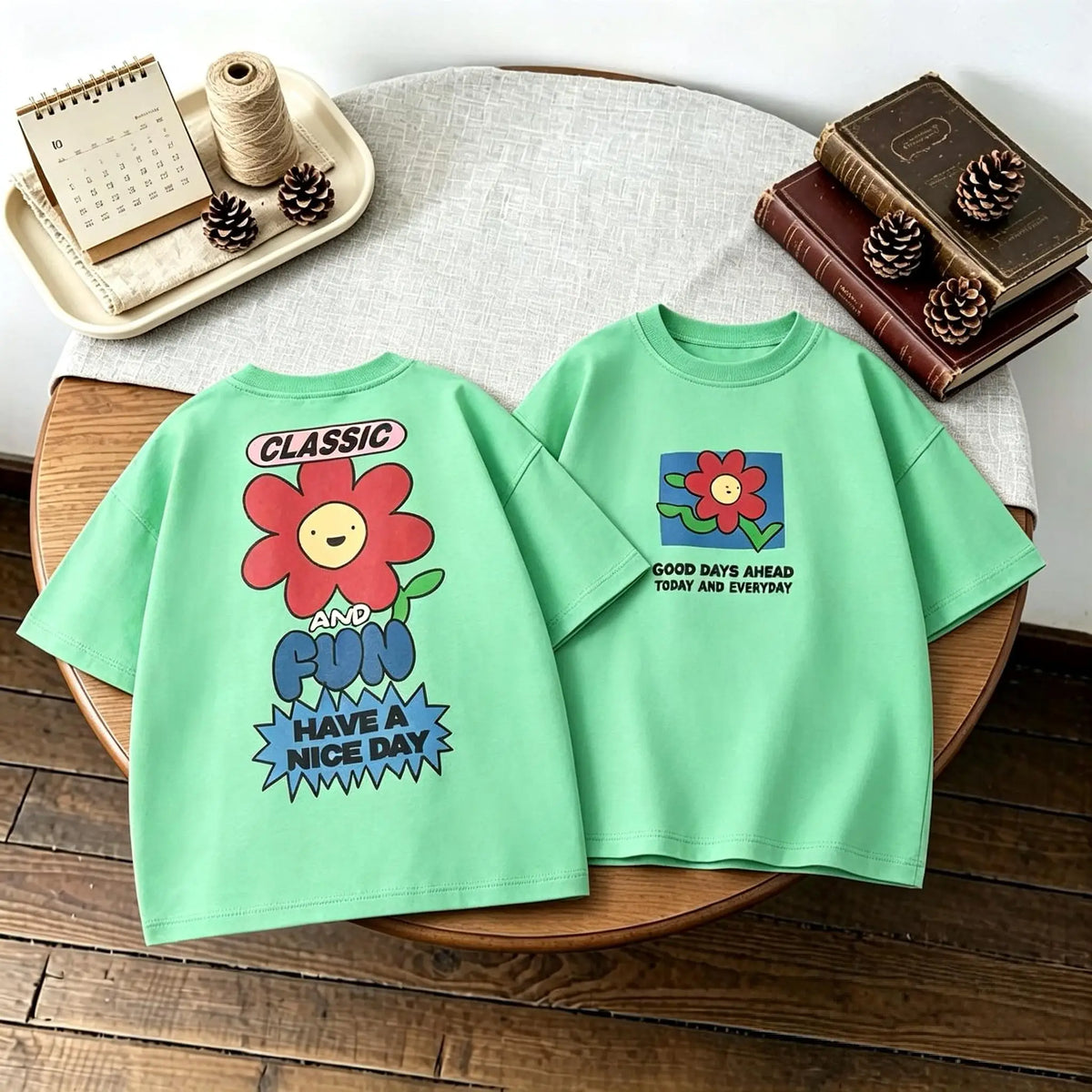 Camiseta de Manga Corta Infantil con Estampado Doble Cara