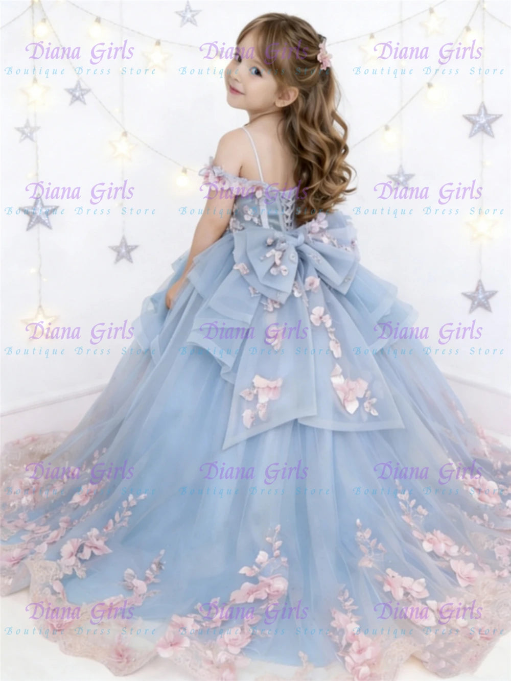 Vestido Largo de Princesa Infantil en Tul con Aplicaciones