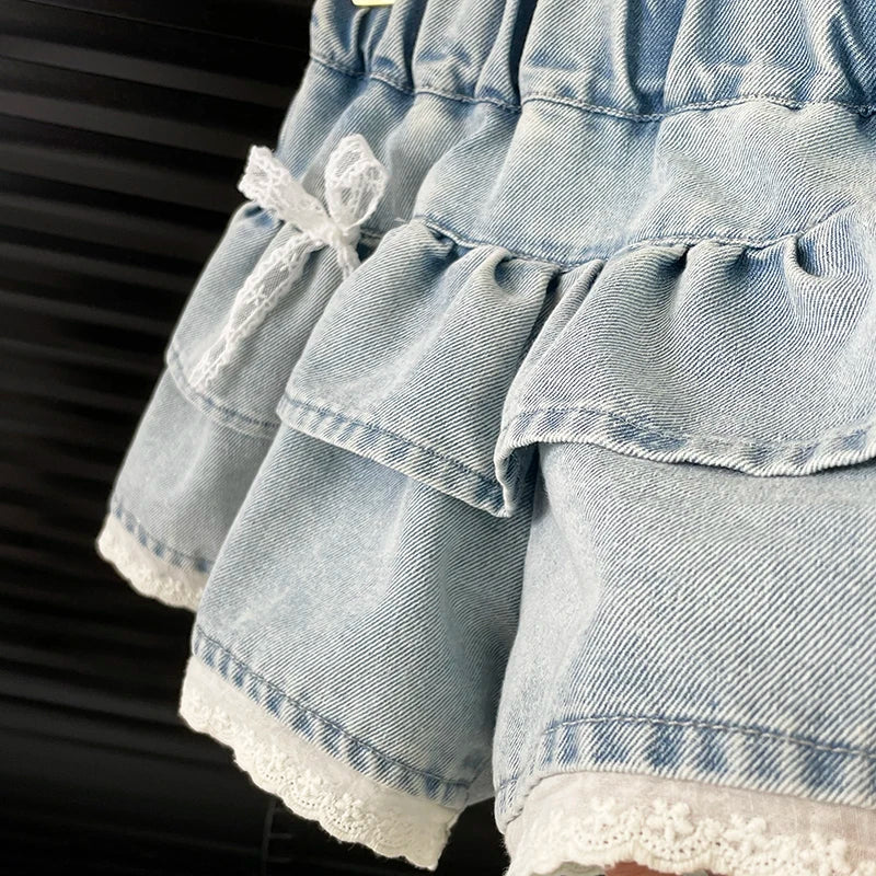 Jupe enfant en coton avec dentelle