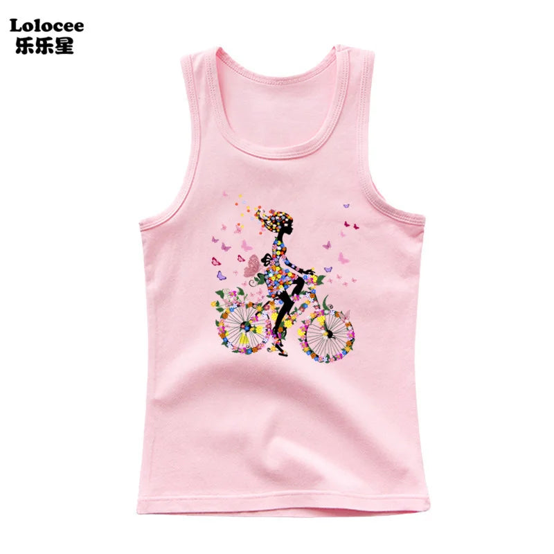 Camiseta de Algodón sin Mangas con Estampado de Búho para Niña