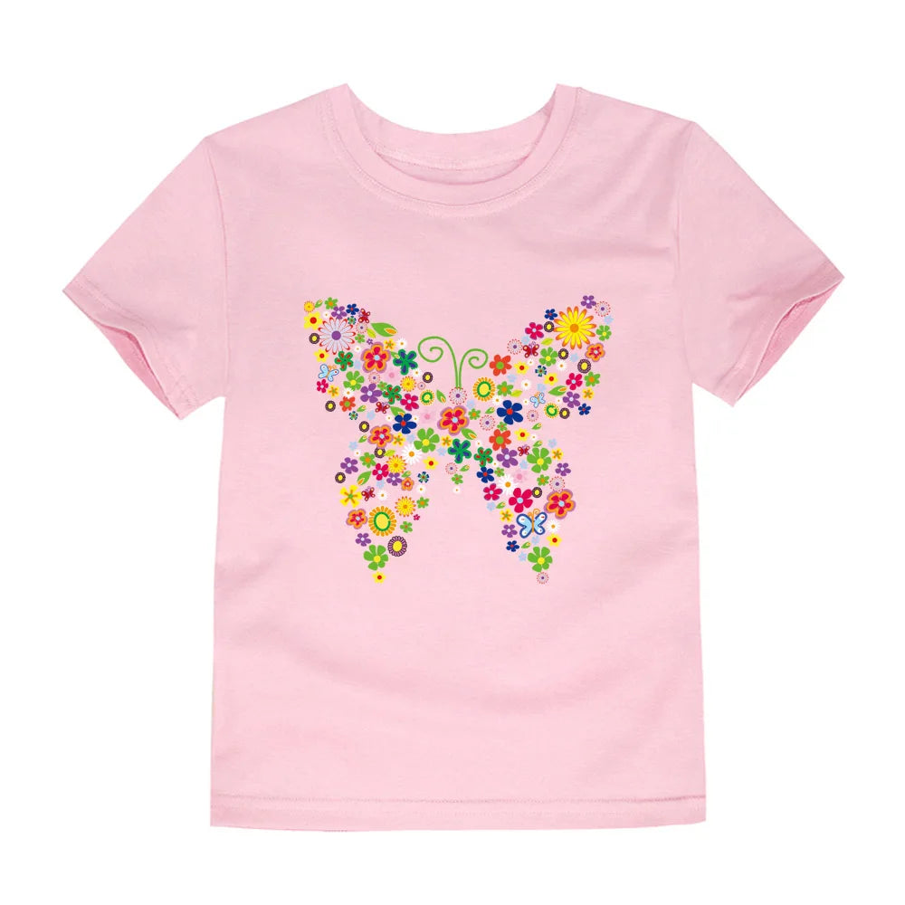 Camiseta de Algodón con Estampado Floral para Niña