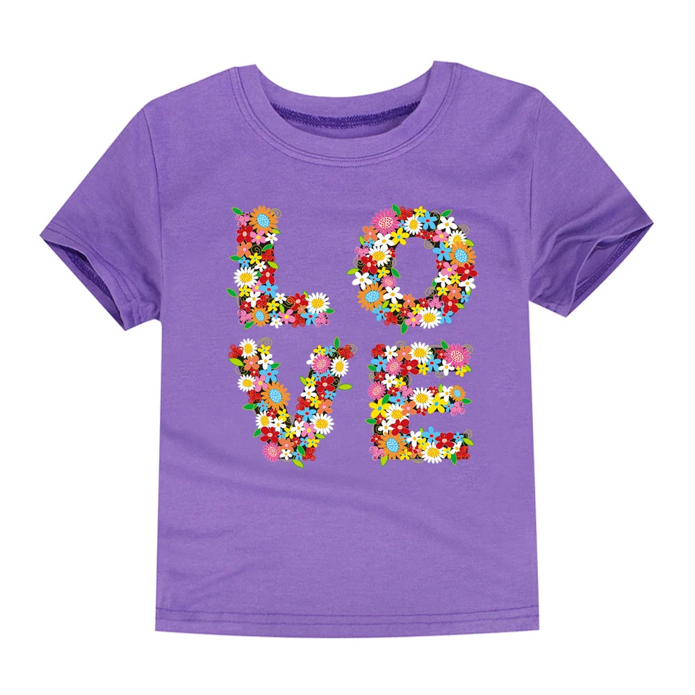 Camiseta de Algodón con Estampado Floral para Niña