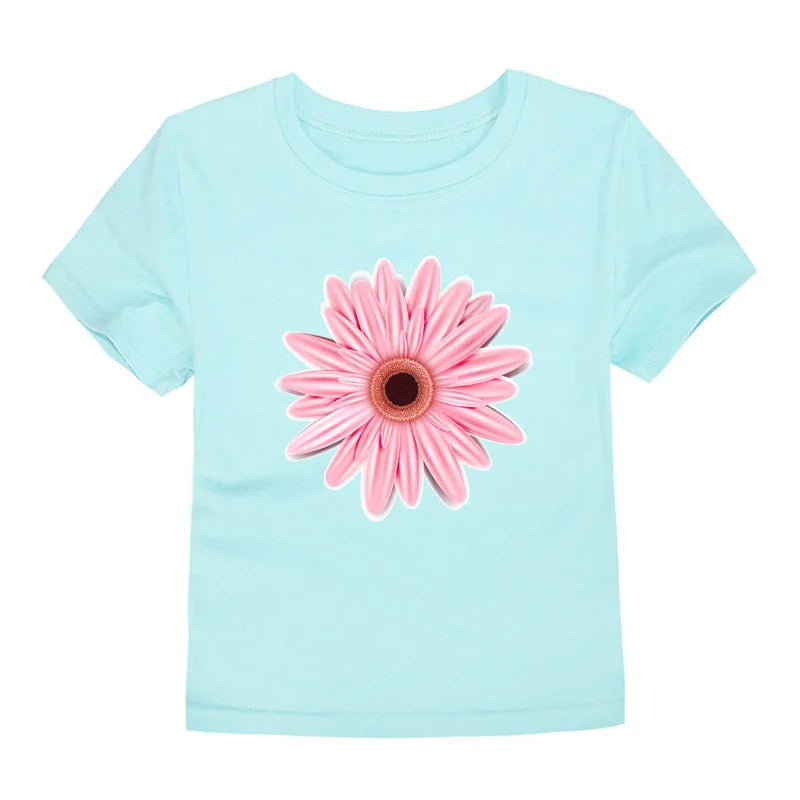 Camiseta de Algodón con Estampado Floral para Niña