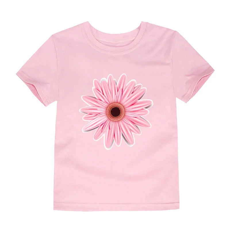 Camiseta de Algodón con Estampado Floral para Niña