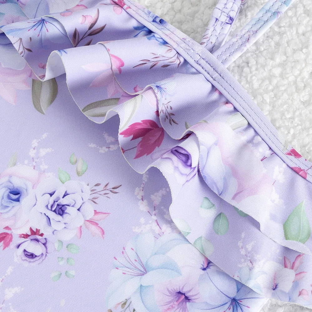 Traje de Baño Floral con Volantes para Niña