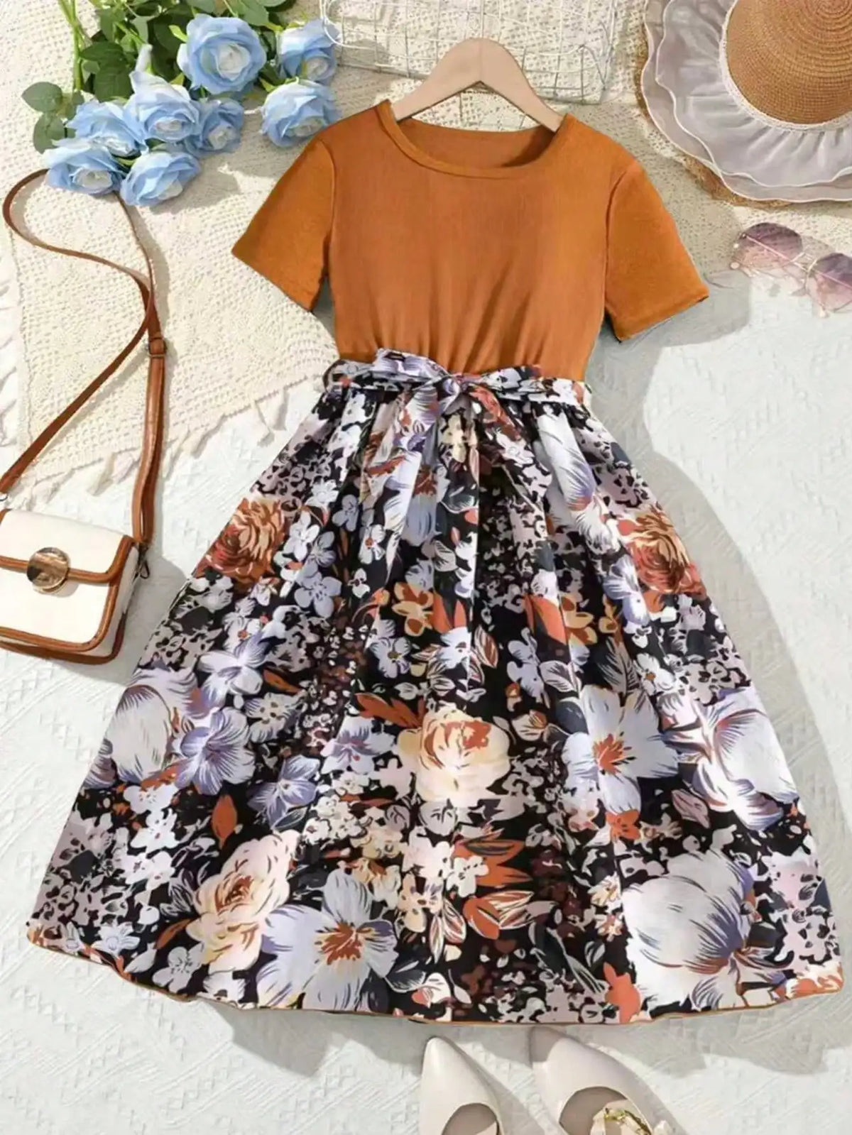 Girl's Short-Sleeved Floral Dress