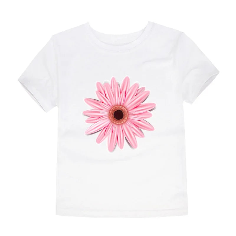 Camiseta de Algodón con Estampado Floral para Niña