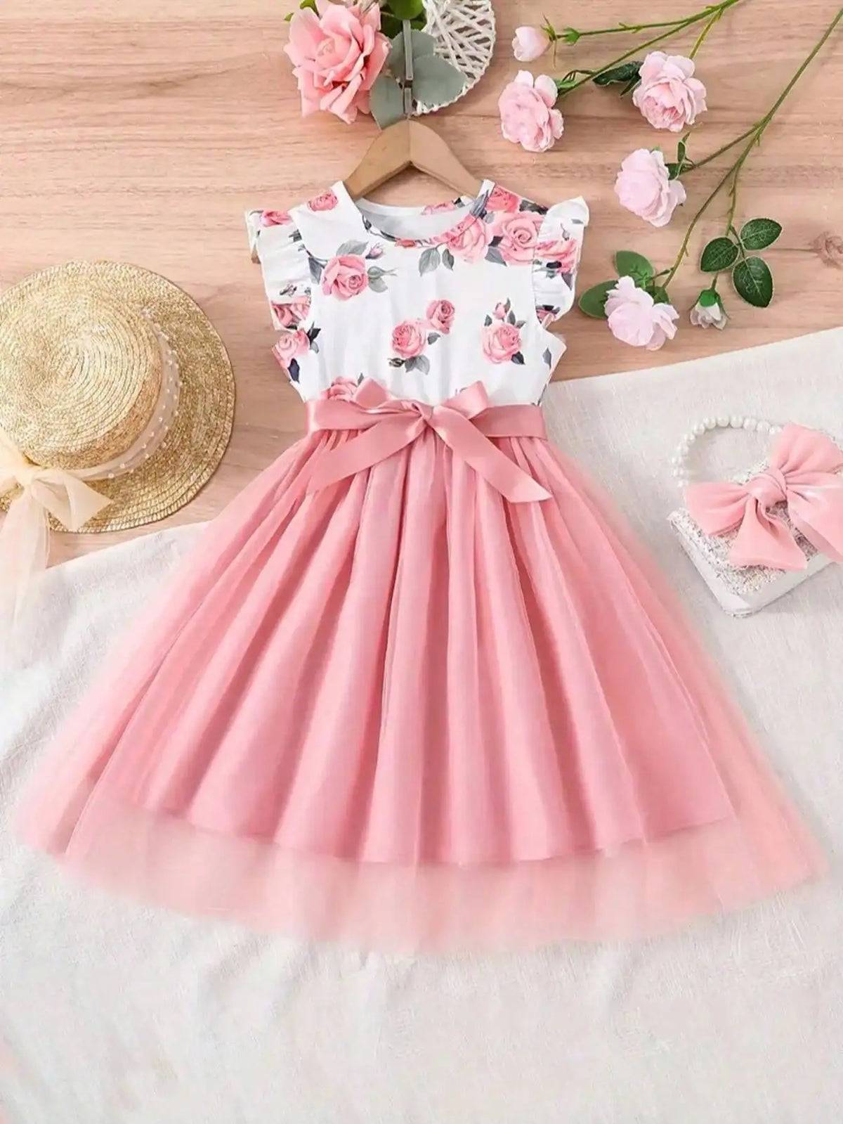 Girl's Short-Sleeved Floral Dress