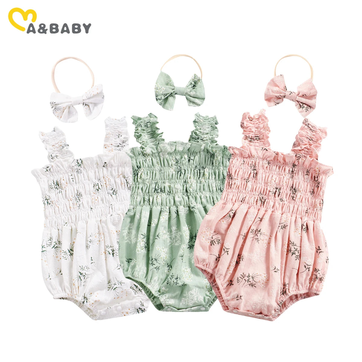 Conjunto floral para bebé niña con body y diadema