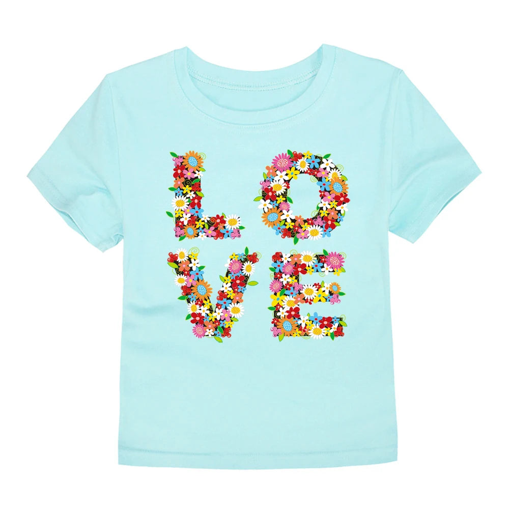 Camiseta de Algodón con Estampado Floral para Niña