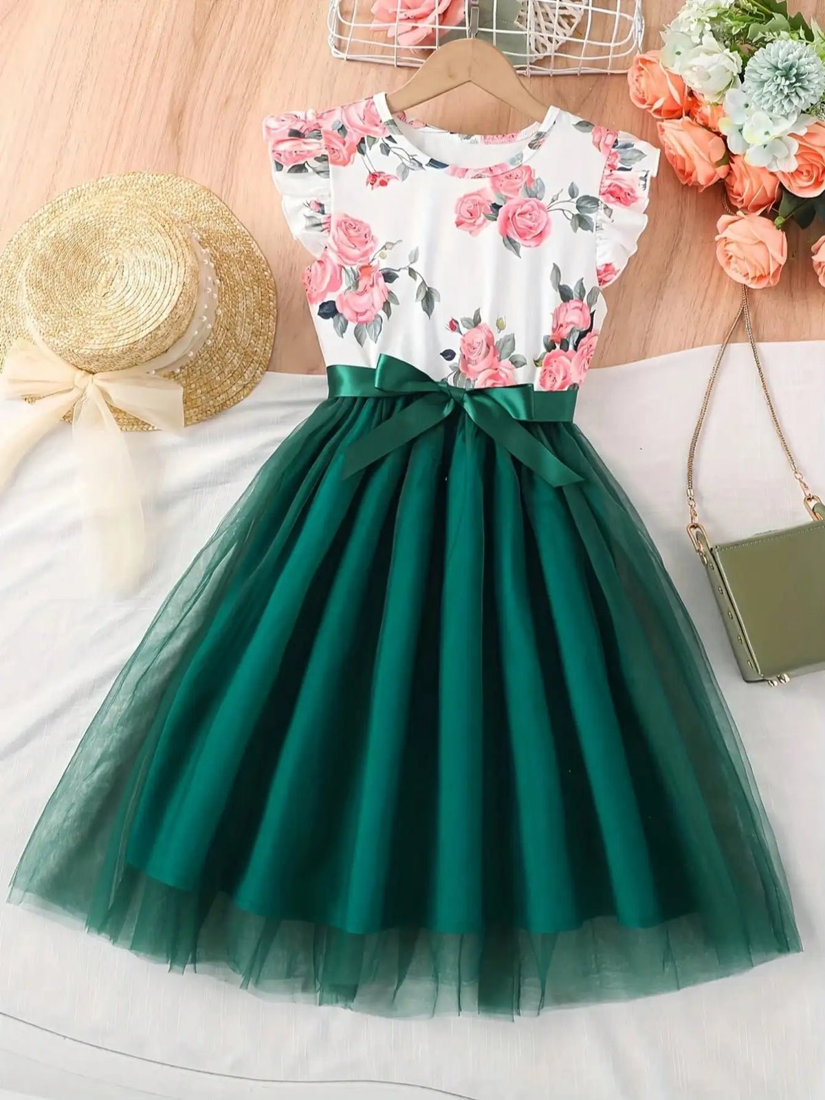 Vestido Floral de Verano con Manga Volante para Niña