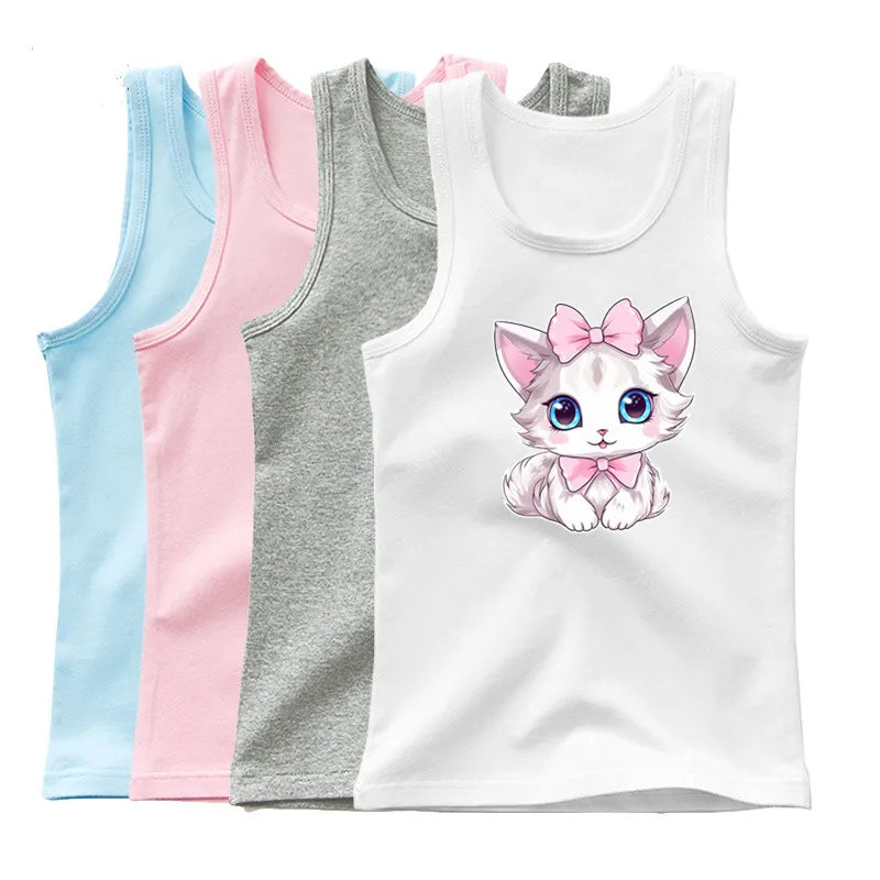Camiseta de Algodón sin Mangas con Estampado de Búho para Niña