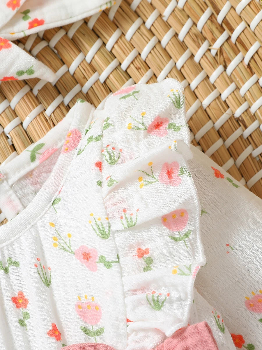 Pelele Floral de Manga Larga para Bebé Niña con Diadema