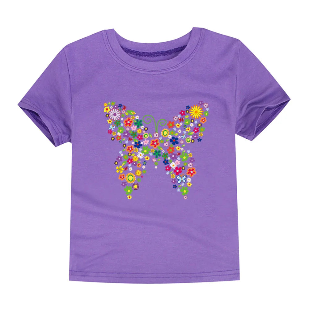 Camiseta de Algodón con Estampado Floral para Niña