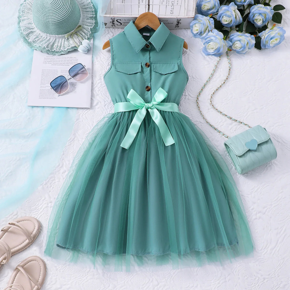 Vestido Infantil Casual de Línea A con Cuello Camisero