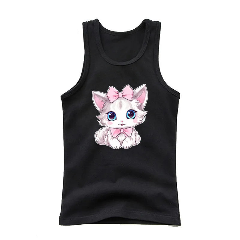 Camiseta de Algodón sin Mangas con Estampado de Búho para Niña