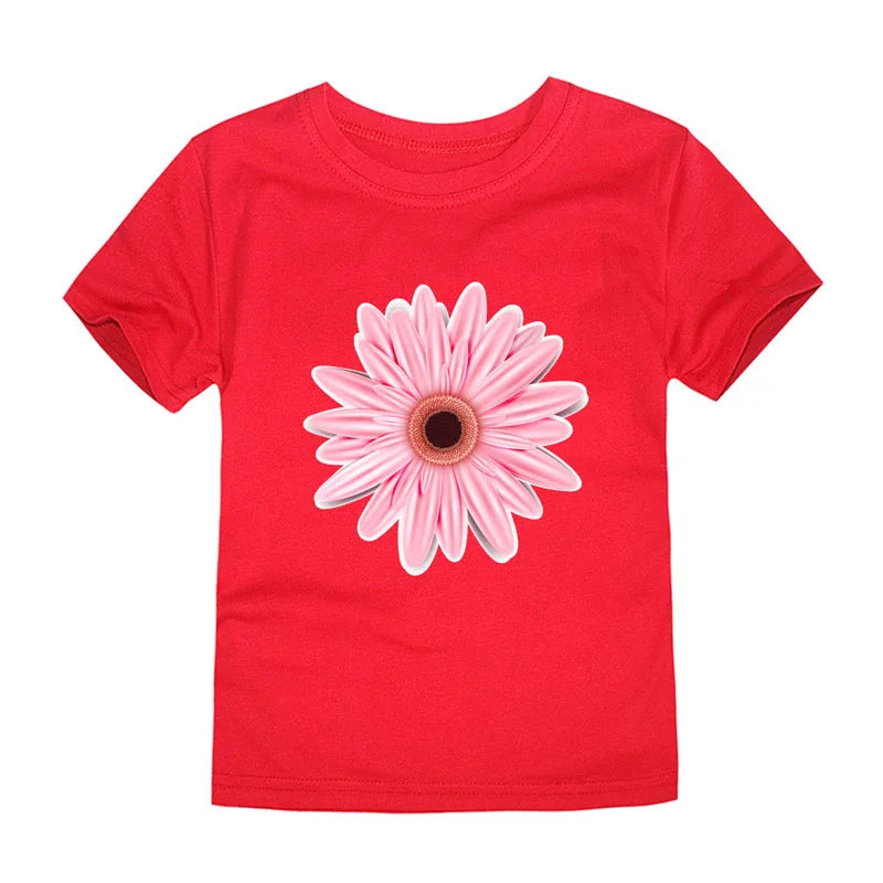 Camiseta de Algodón con Estampado Floral para Niña