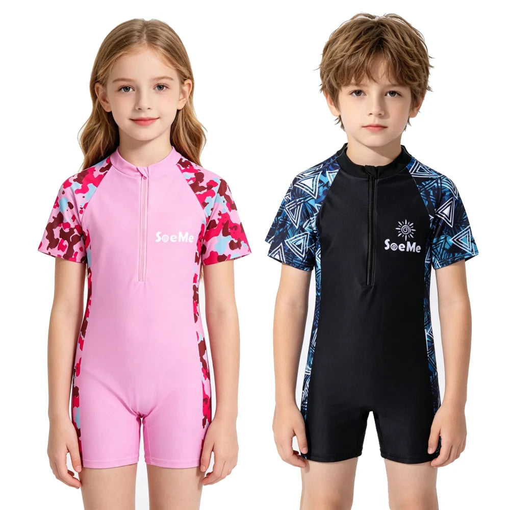 Kids' Swimsuit with Shark and Penguin Print