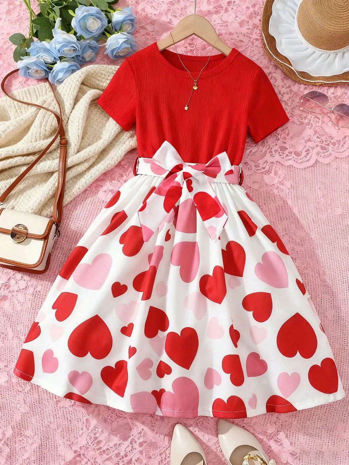 Girl's Short-Sleeved Floral Dress
