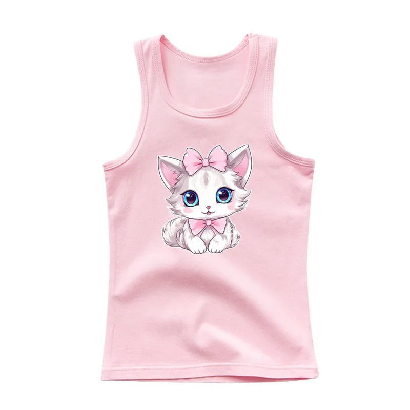 Camiseta de Algodón sin Mangas con Estampado de Búho para Niña